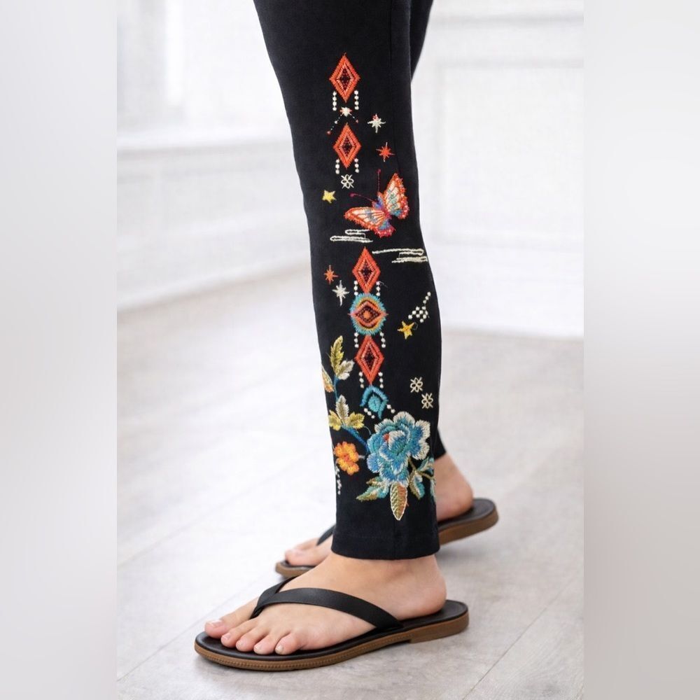 Johnny Was JH Los Angeles Embroidered Leggings- Boho Floral Butterfly